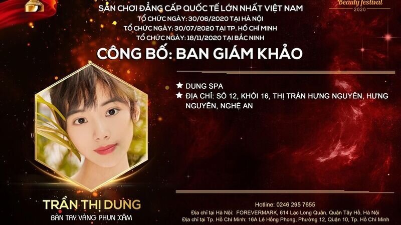 Nghệ nhân Trần Thi Dung xuất sắc ghi tên mình trong hạng mục Vinh danh Bàn tay vàng phun xăm tại cuộc thi Asia International Beauty Festival 2020