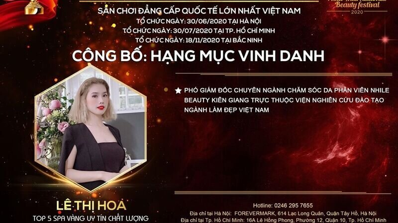 Top 5 spa Vàng uy tín chất lượng tại cuộc thi Asia International Beauty Festival 2020 xuất sắc gọi tên nghệ nhân Lê Thị Hoa