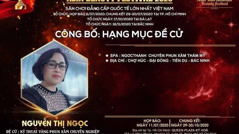 Đề cử Kỹ thật vàng Phun xăm chuyên nghiệp tại cuộc thi Asia Beauty Festival gọi tên chuyên gia Nguyễn Thị Ngọc