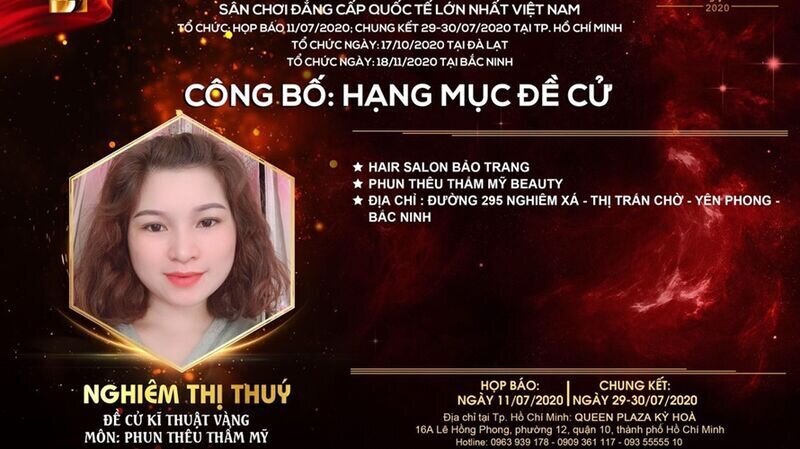 Đề cử Kỹ thuật vàng bộ môn Phun thêu thẩm mỹ xuất sắc gọi tên nghệ nhân làm đẹp Nghiêm Thị Thúy