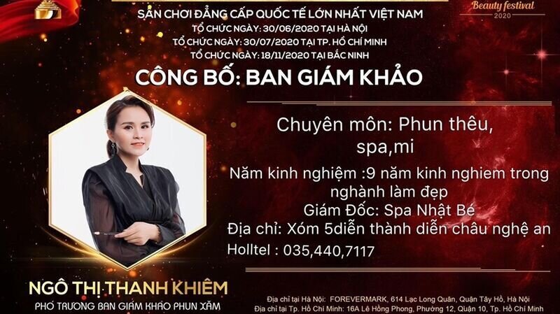 Master Ngô Thị Thanh Khiêm- phó trưởng ban giám khảo bộ môn Phun xăm :“Cuộc thi Asia International Beauty Festival 2020 là một sân chơi uy tín và chất lượng của ngành làm đẹp.”