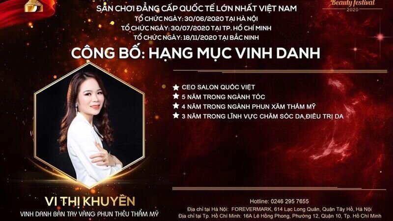 Chuyên gia làm đẹp Vi Thị Khuyên hạnh phúc và xúc động khi nhận giải thưởng Vinh danh Bàn tay vàng Phun thêu thẩm mỹ tại cuộc thi Asia International Beauty Festival 2020