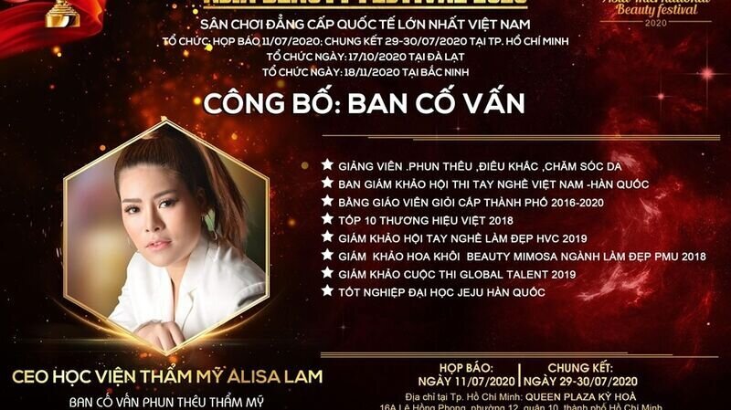 CEO Học viện thẩm mỹ Alisa – Cố vấn bộ môn phun thêu thẩm mỹ: “Cuộc thi Asia Beauty Festival 2020 thực sự là ngày hội của ngành làm đẹp.”