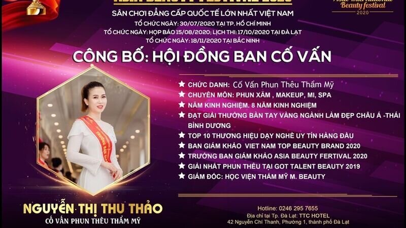 Master Nguyễn Thị Thu Thảo – Ban cố vấn bộ môn Phun thêu thẩm mỹ: “Tôi hi vọng Asia Beauty Festival 2020 sẽ mở ra cho các em những hướng đi mới trong nghề.”
