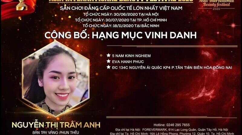 Giải thưởng Bàn tay vàng bộ môn Phun thêu thẩm mỹ xuất sắc gọi tên nghệ nhân trẻ Nguyễn Thị Trâm Anh