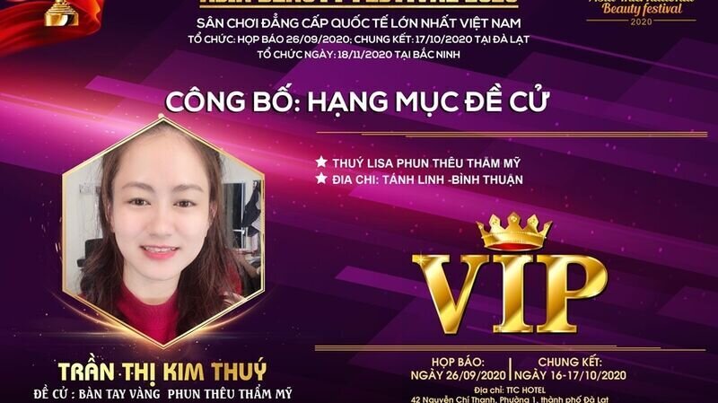 Nghệ nhân Trần Thị Kim Thuý chia sẻ gì sau khi nhận giải thưởng Đề cử Bàn tay vàng Phun thêu thẩm mỹ tại cuộc thi Asia Beauty Festival 2020?