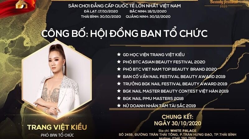 Master Trang Việt Kiều – Phó ban tổ chức cuộc thi Asia Beauty Festival 2020 tại Thái Bình: “Hành trình cuộc thi tại chặng Thái Bình mang đến cho tôi nhiều kỉ niệm đáng nhớ.”