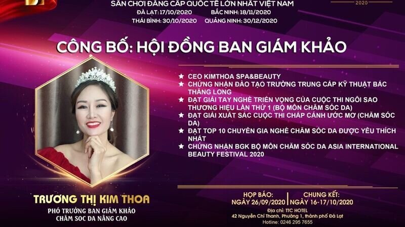 Master Trương Thị Kim Thoa – Phó trưởng ban giám khảo Chăm sóc da nâng cao tại Cuộc thi Asia Beauty Festival 2020: